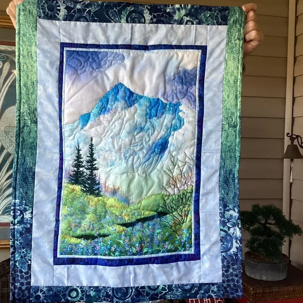 NWT. Hand Crafted Mountain Pass Landscape Quilted Wall Hanging